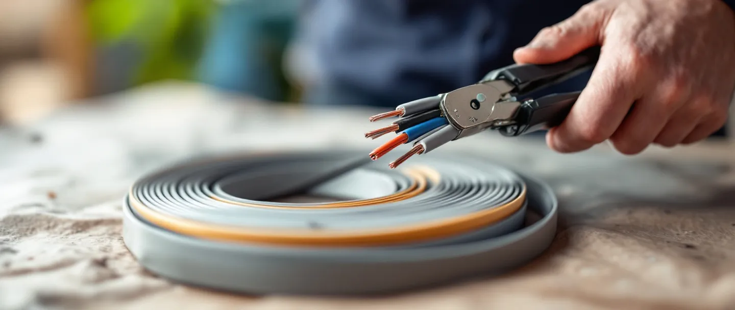 Electrician preparing new twin-and-earth cable during a house rewire